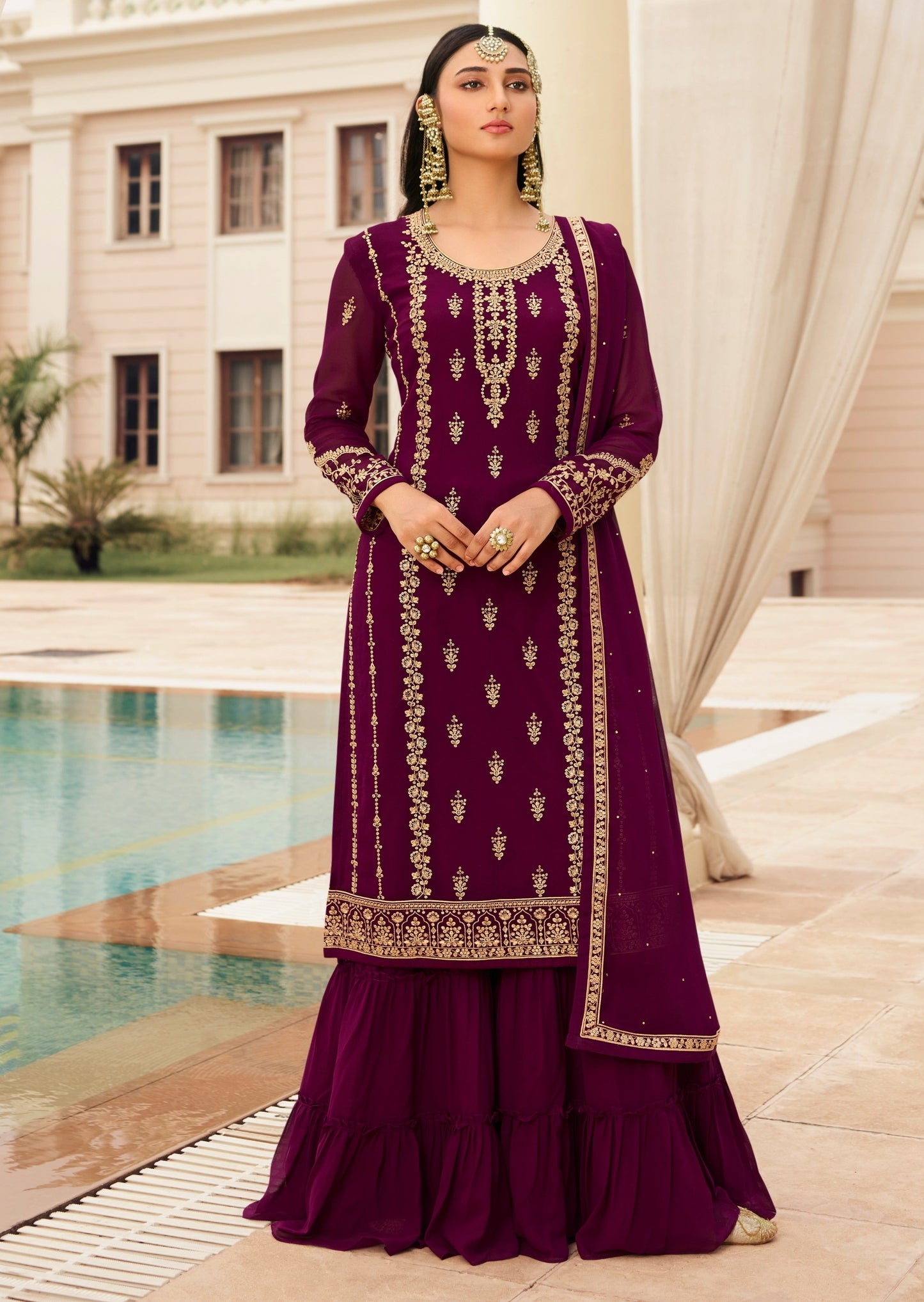 Semi Stitched Georgette Maroon Salwar Suit