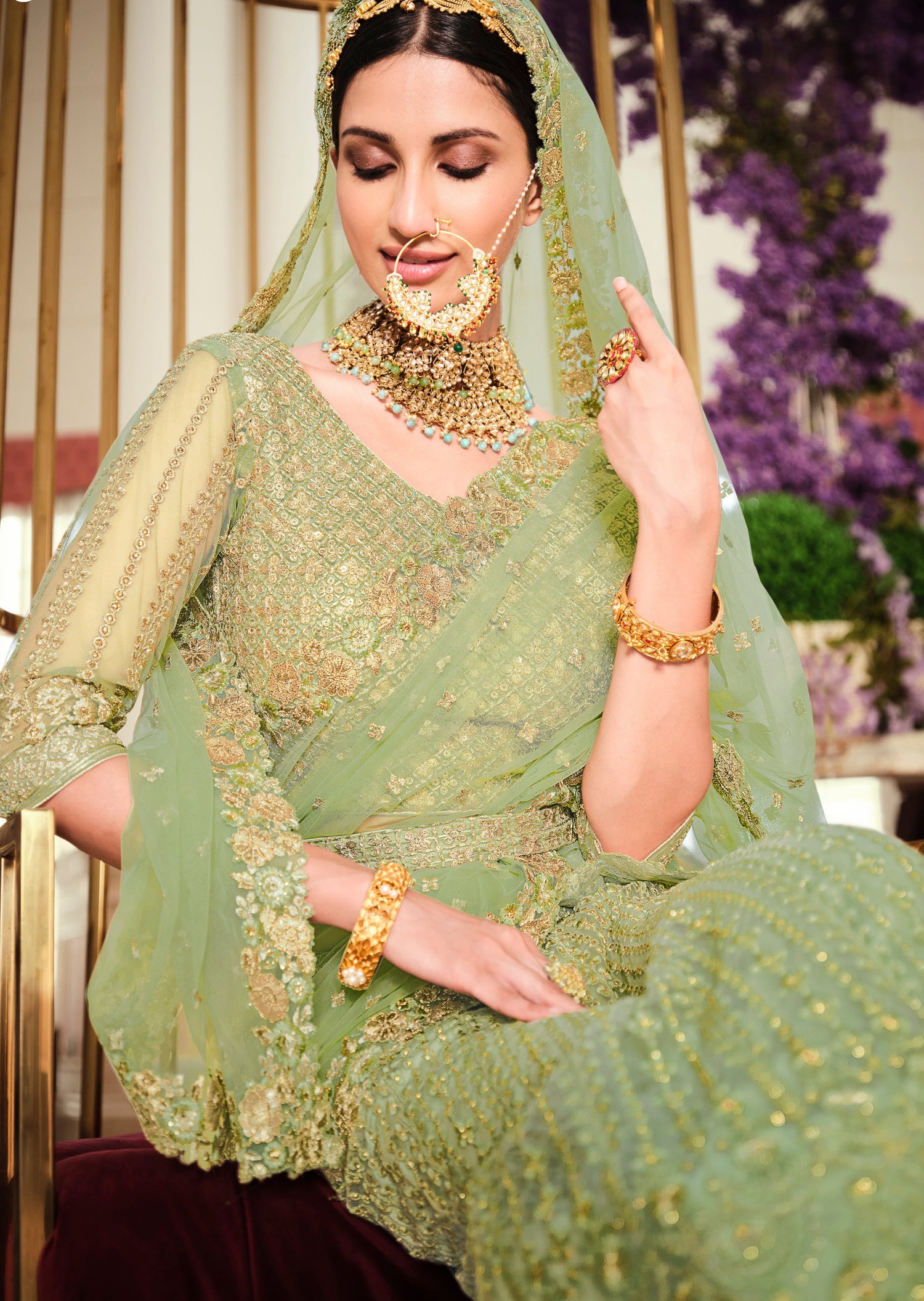 Olive Green Designer Heavy Embroidered Bridal Lehenga | Saira's Boutique