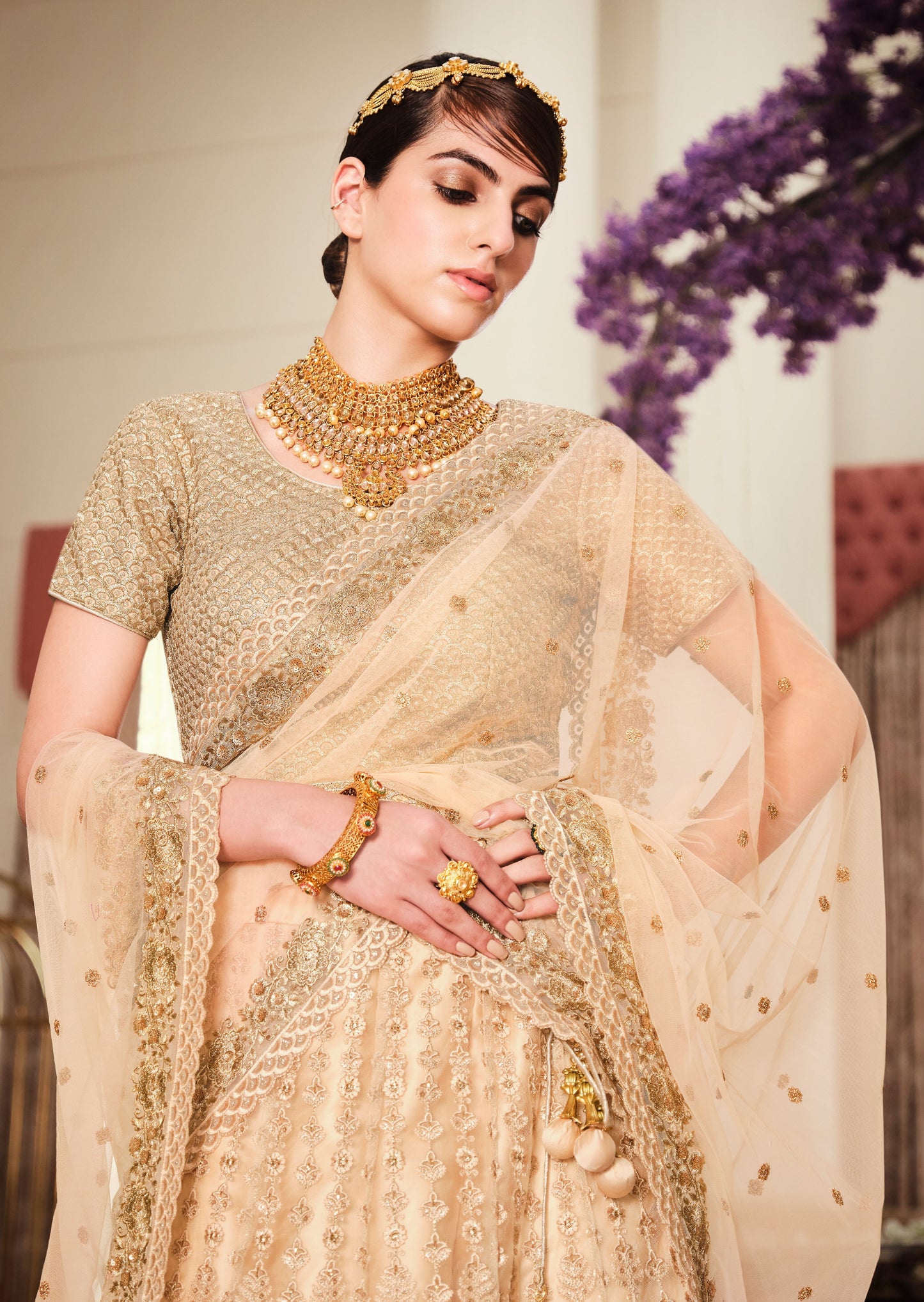 Designer Gold Bridal Lehenga Choli