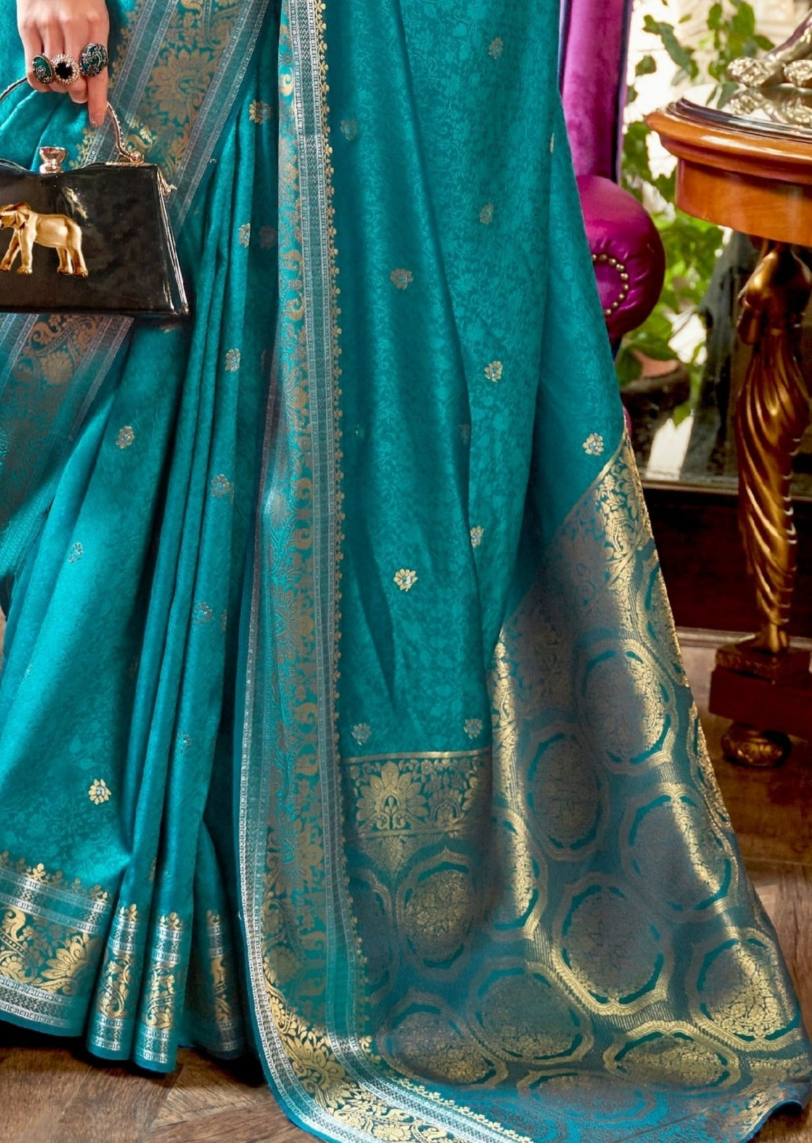 Pure Katan Silk Blue Banarasi Handloom Saree