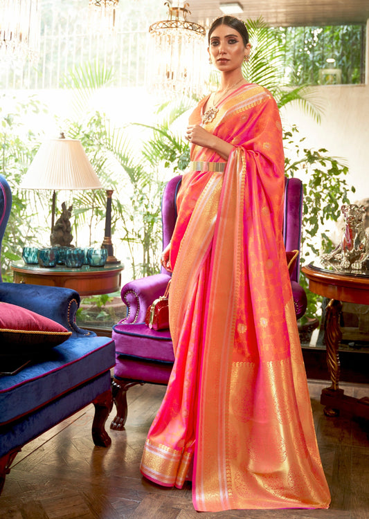 Bridal light pink silk wedding saree