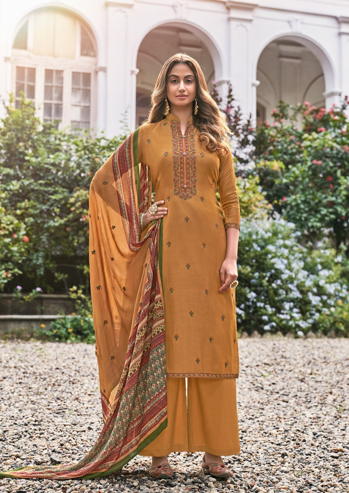 Waahida Muslin Mustard Yellow Salwaar Suit