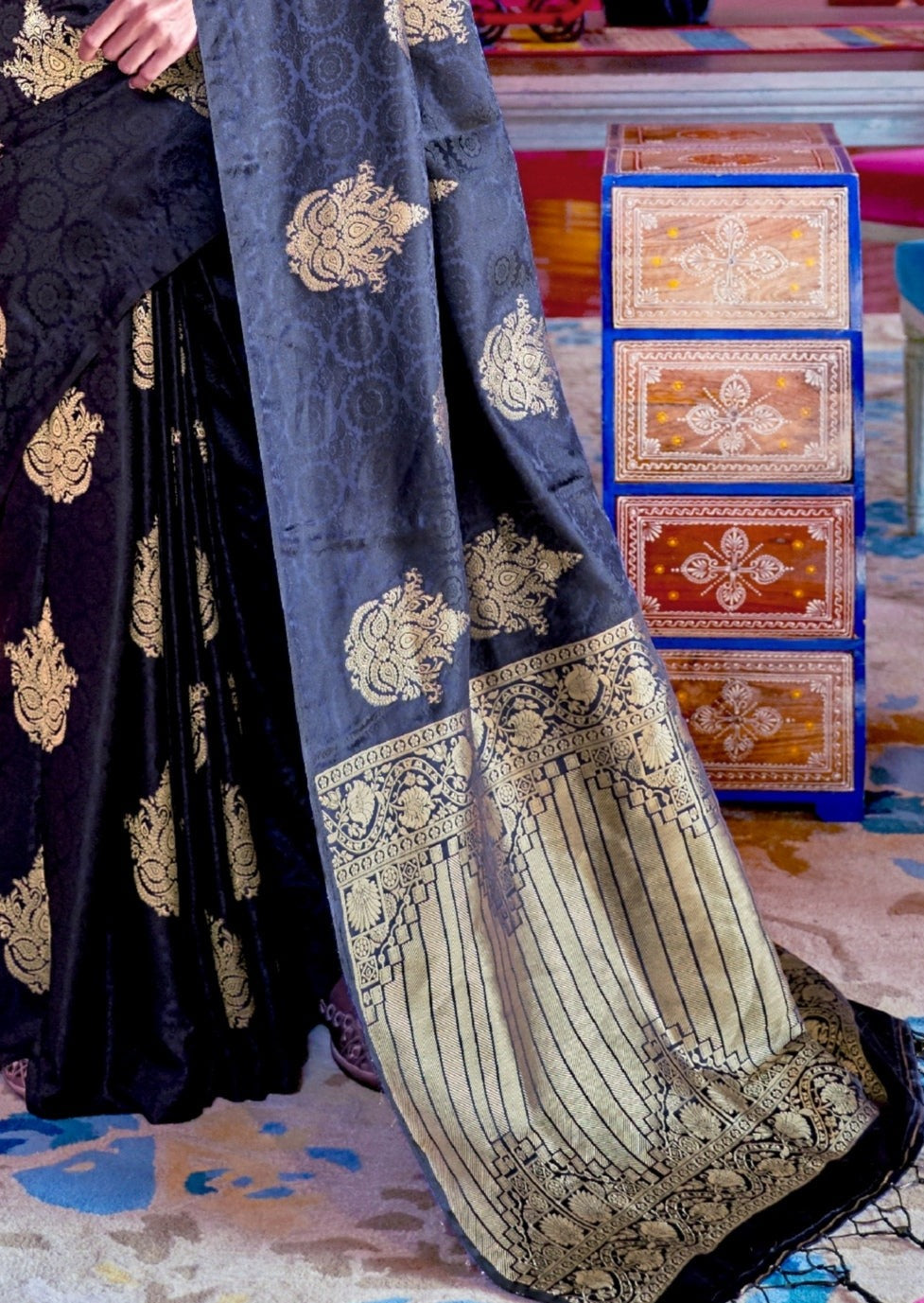 Kamalam: Pure Katan Silk Banarasi Handloom Black Saree