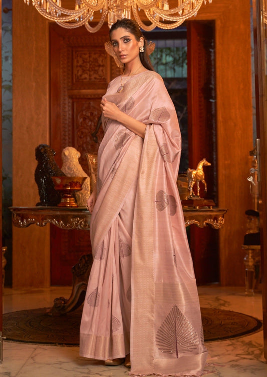 Pure Banarasi Silk Blush Peach Saree