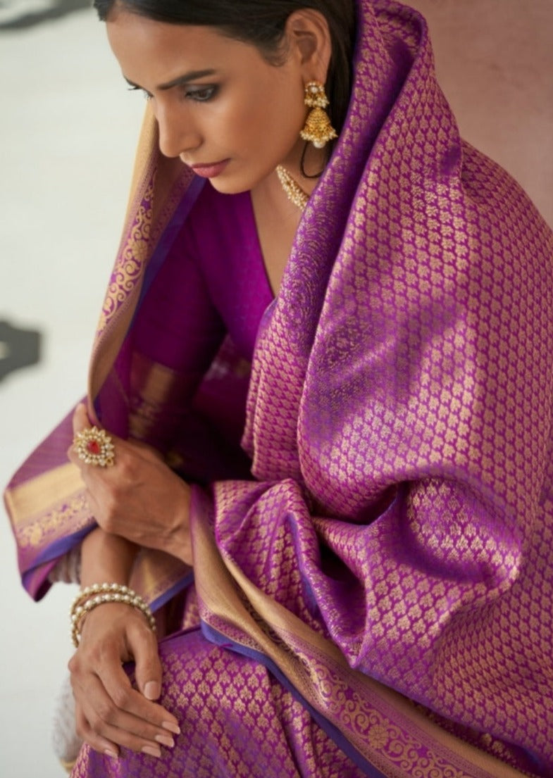 Kanjivaram Silk Magenta Pink Handloom Zari Saree