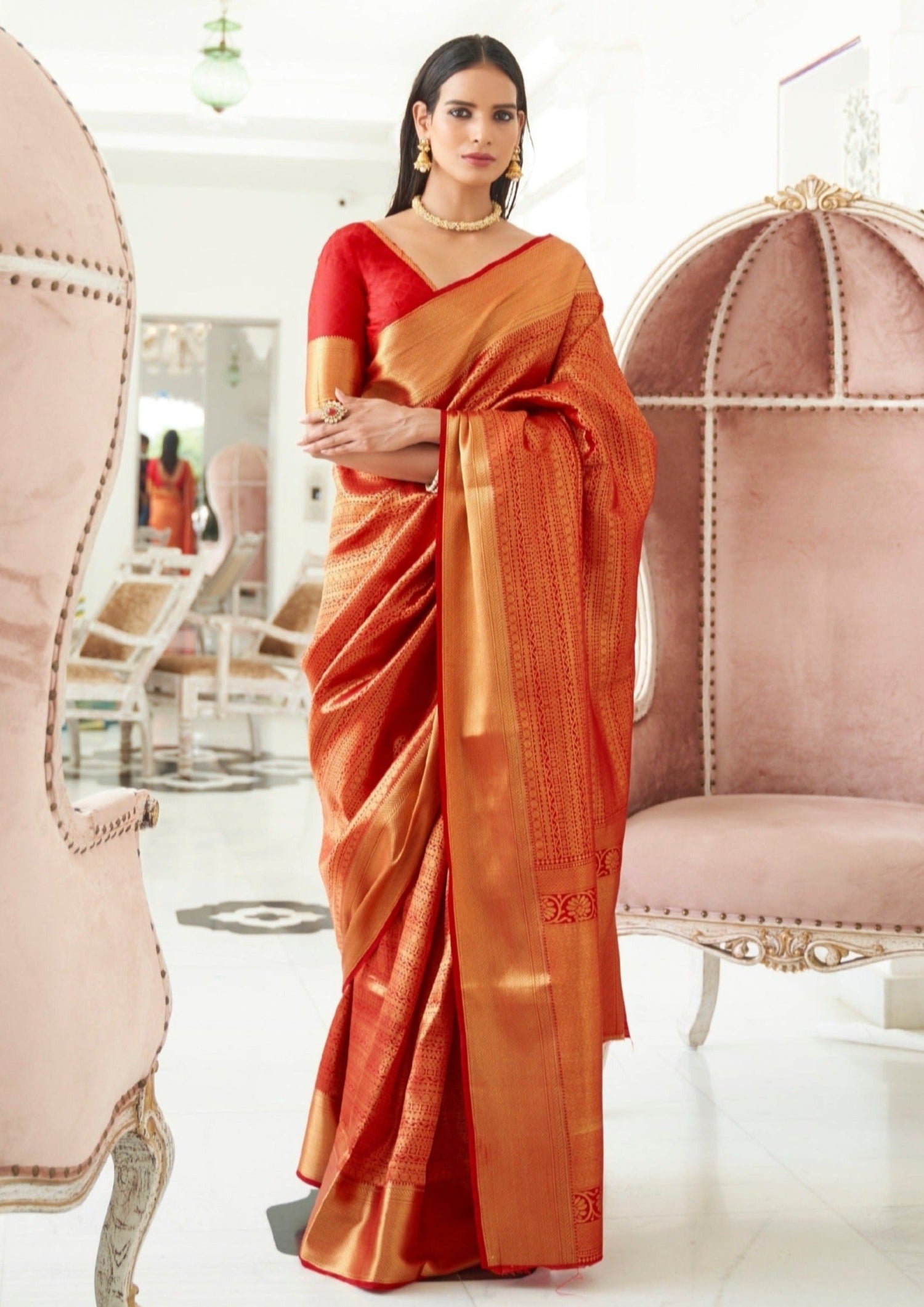 Red kanjivaram silk bridal saree online price.