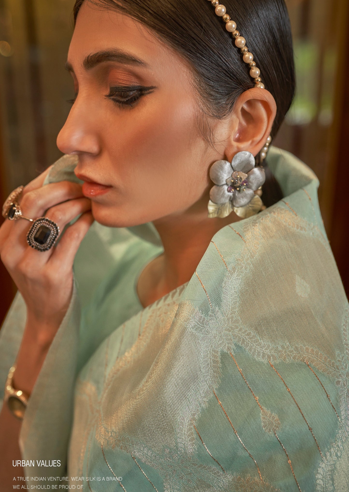 Raw Silk Banarasi Mint Green Sequins Work Saree