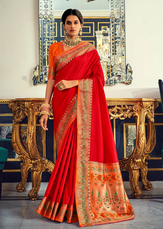 Pure Paithani Silk Red Saree