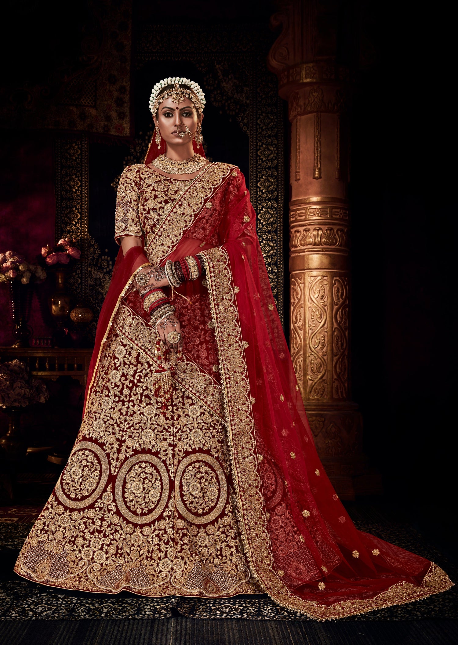Sabyasachi Inspired Red Net Bridal Lehenga Choli Online India USA UK –  Sunasa