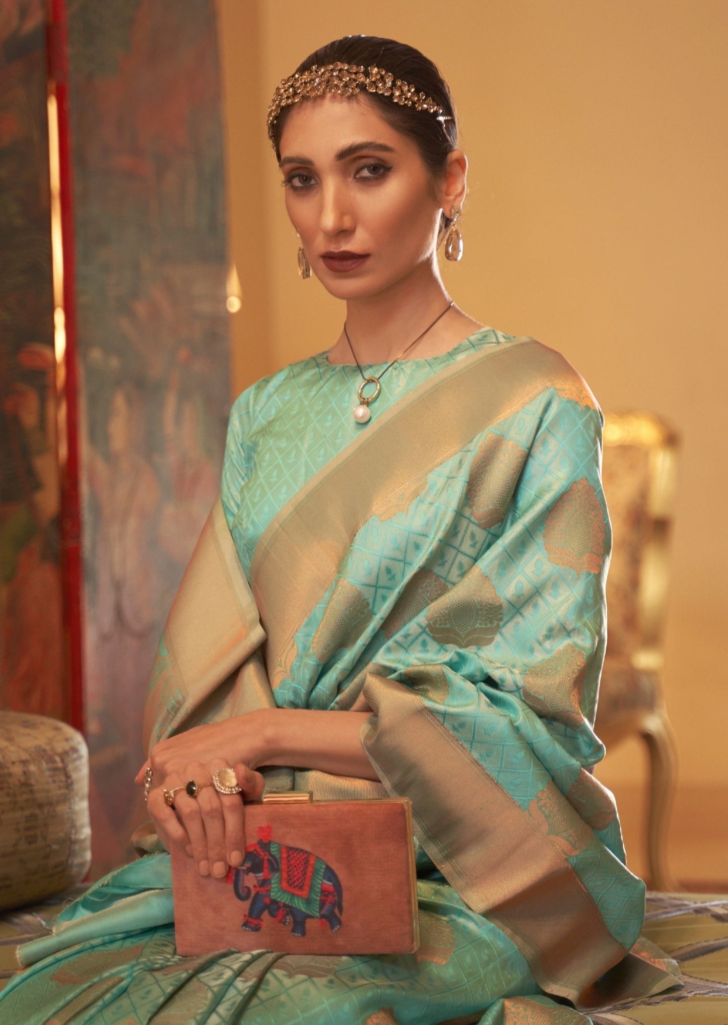 Copper Zari Handloom Silk Sea Green Banarasi Saree