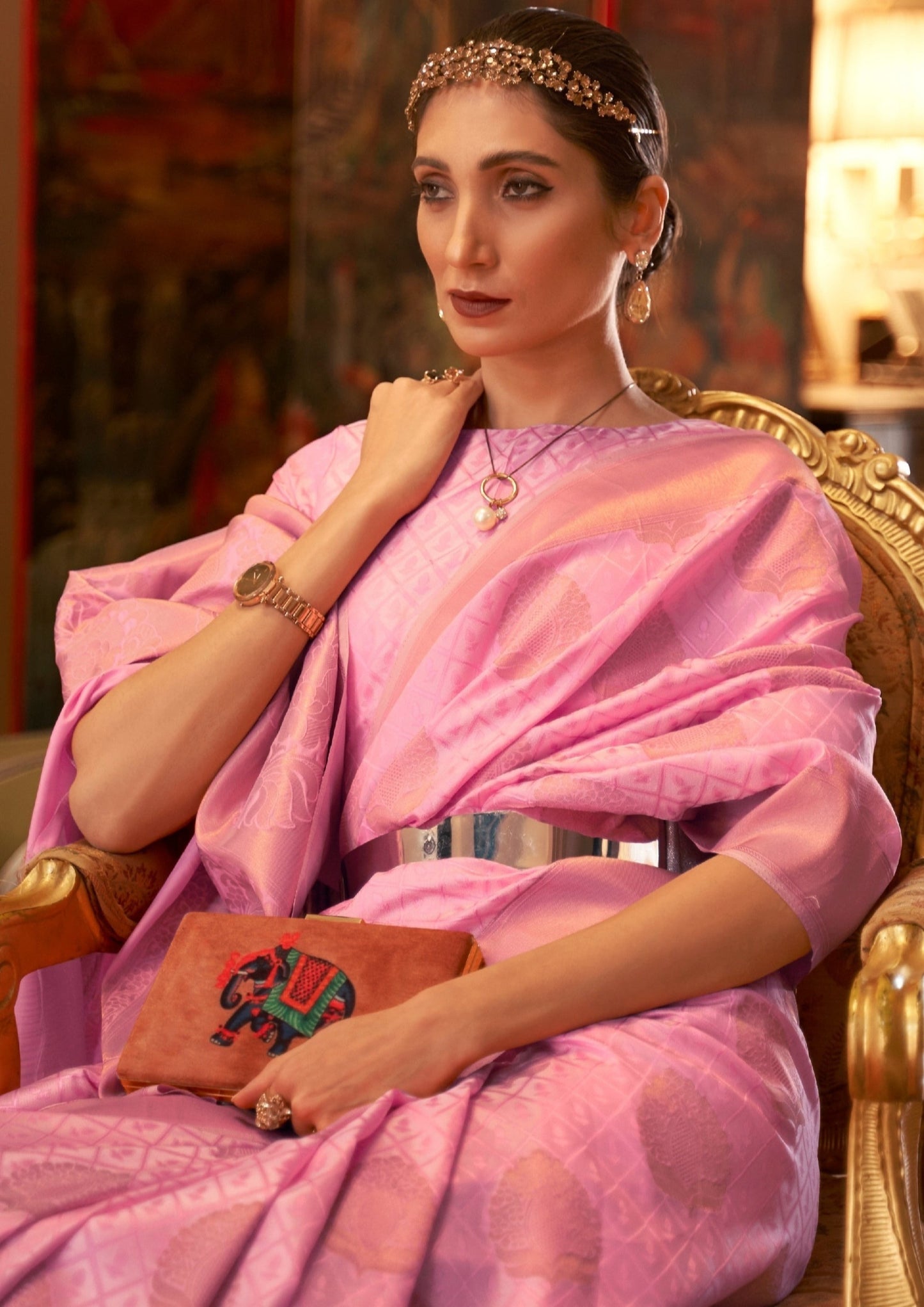 Copper Zari Handloom Silk Pink Saree