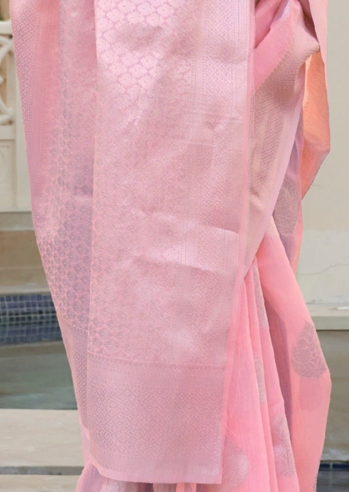 Pure Linen Pastel Pink Saree