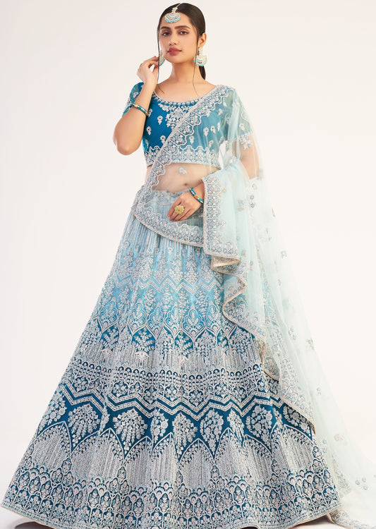 Dual Tone Bridal Lehenga (Aqua Blue)