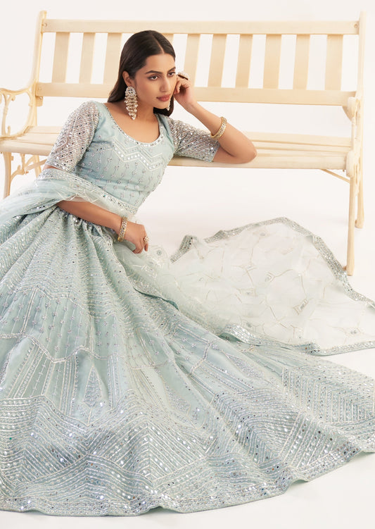 Pastel Blue Designer Bridal Lehenga