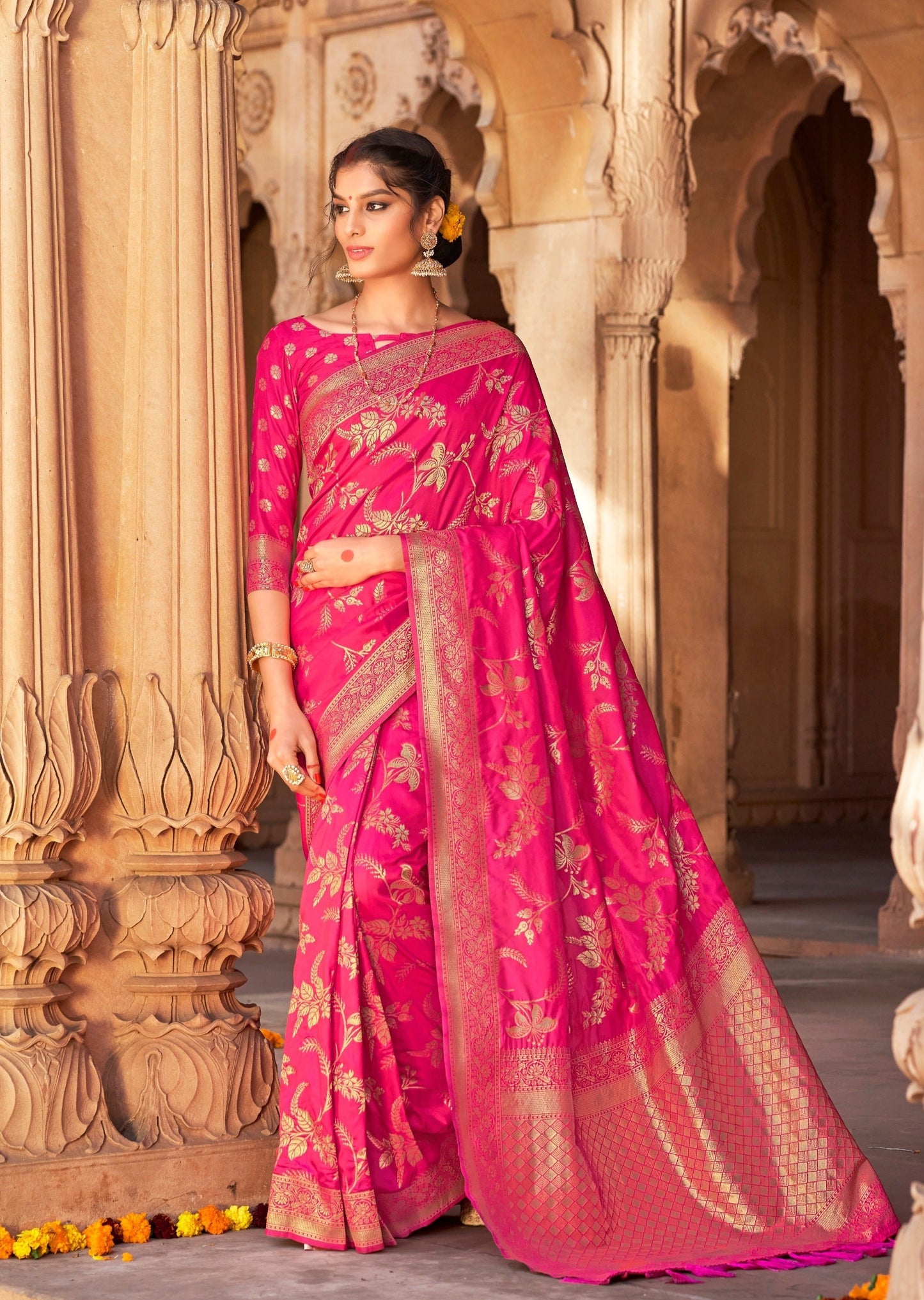 Pink Banarasi Silk Saree