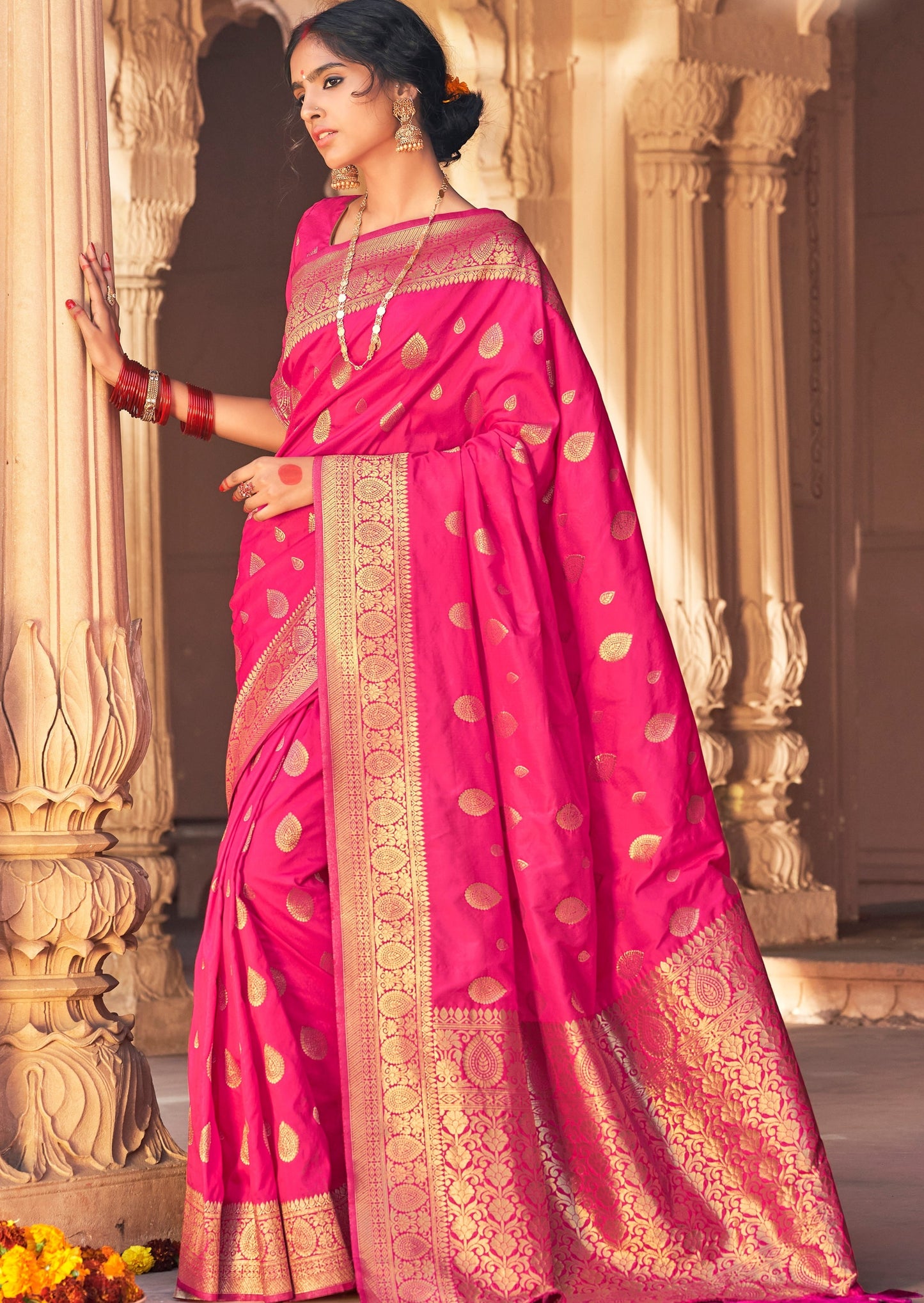 Pink Banarasi Silk Bridal Saree