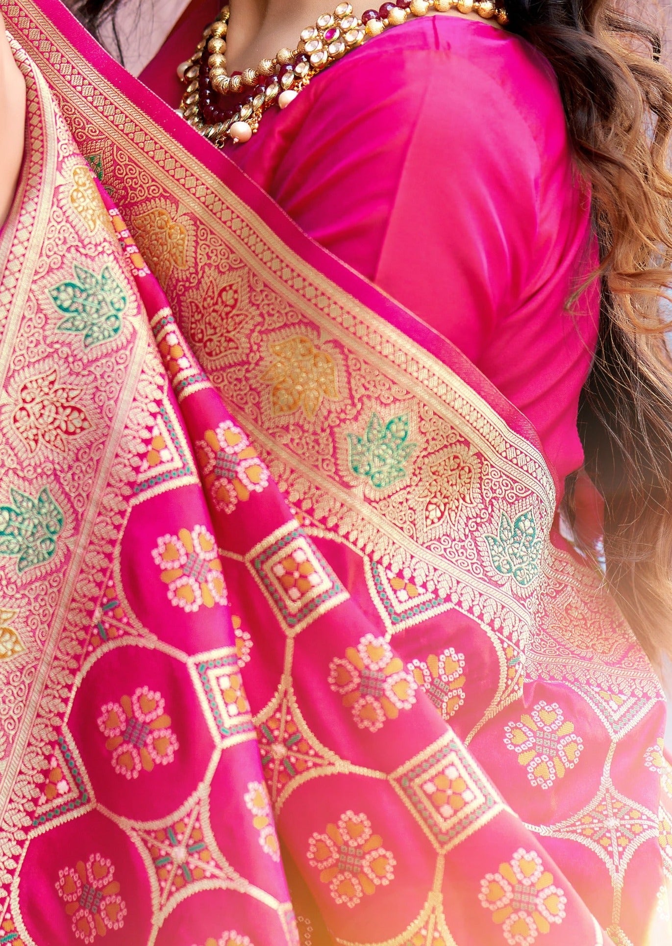 Dhaani Banarasi Patola Silk Pink Saree