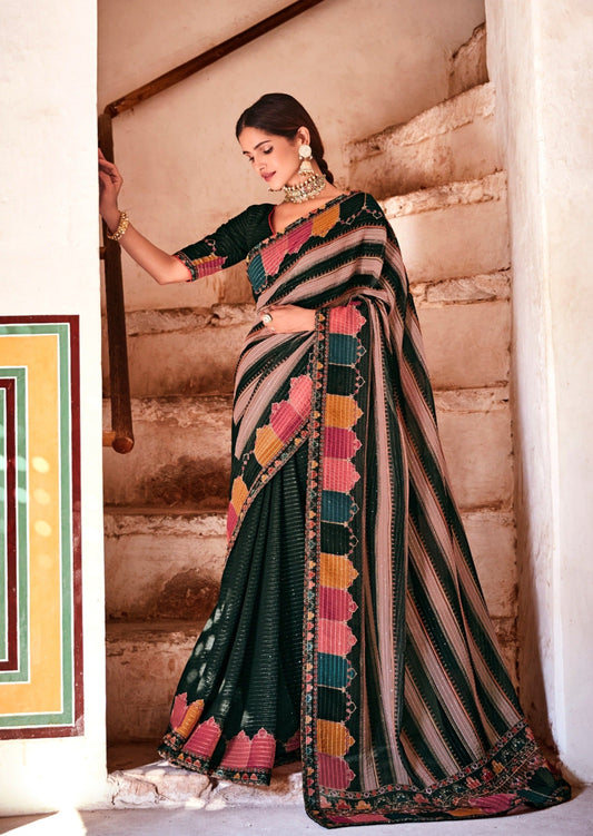 Pure Georgette Black Sequins Saree