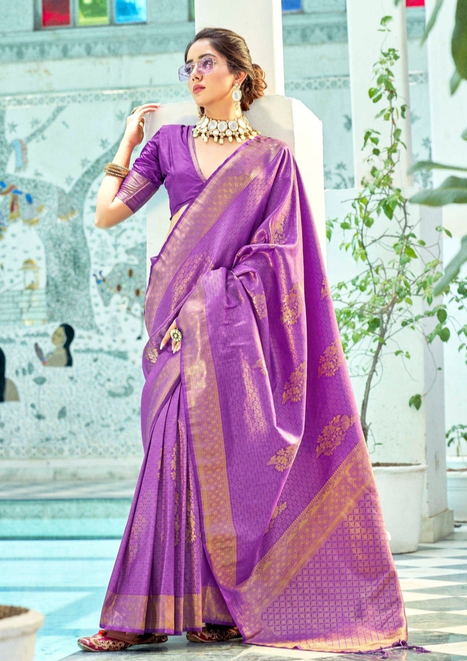 Banarasi Silk Saree, Kanchipuram Silk Saree, Purple Color Silk Saree,  Weaving Silk Saree, Exclusive Indian Wedding Saree, Saree Blouse - Etsy  Denmark