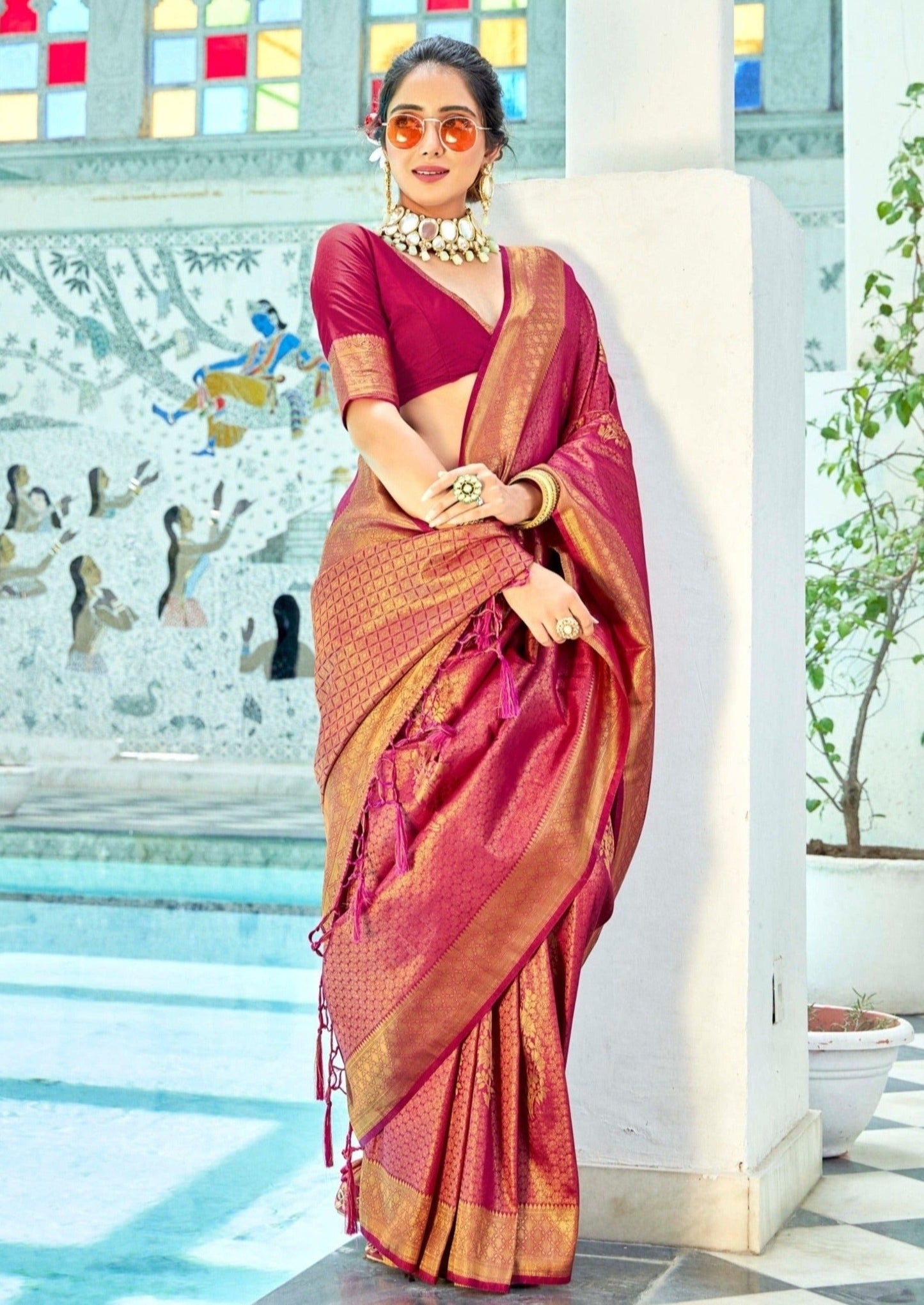 Kanjivaram silk handloom sarees online price for bride.