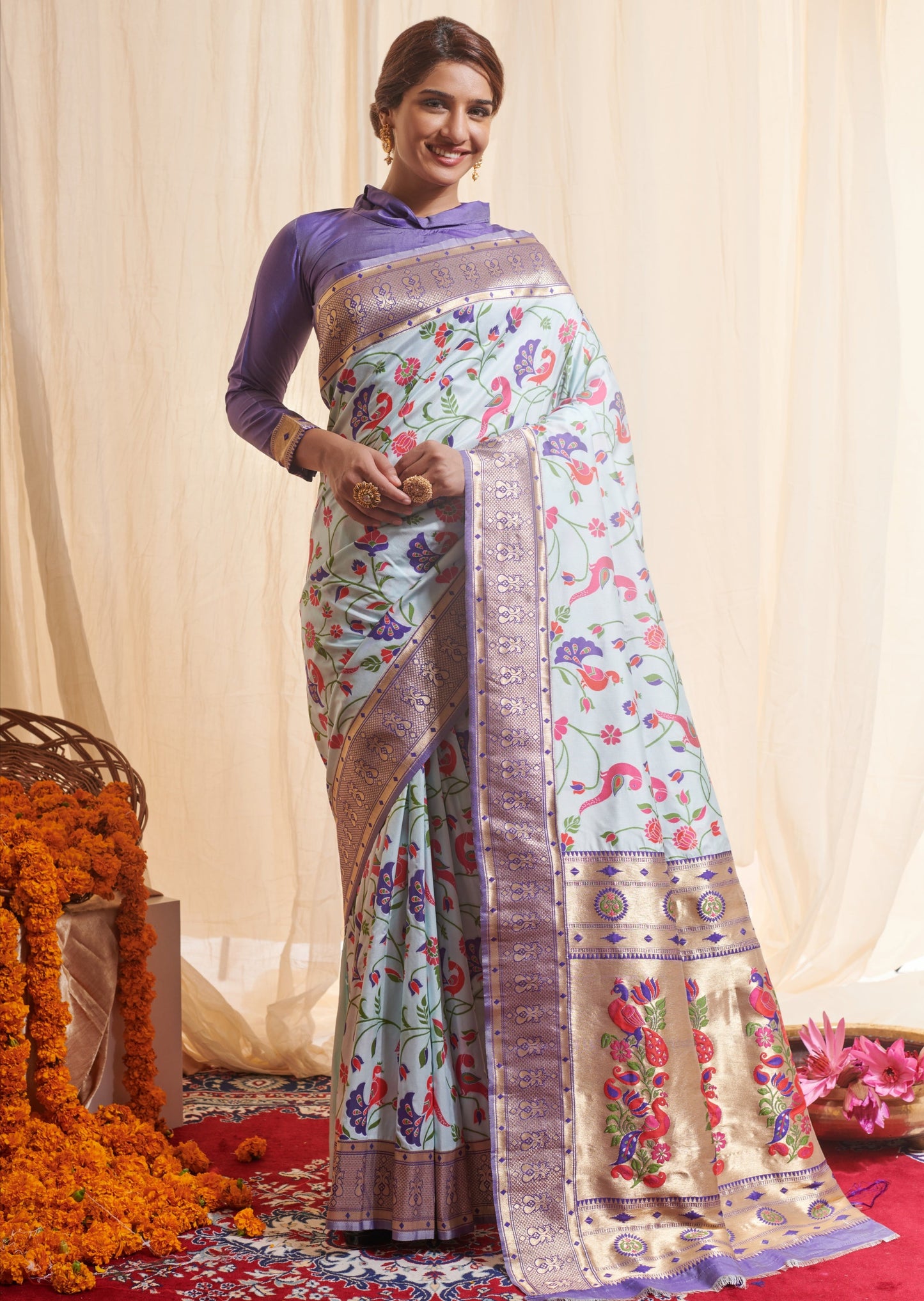 Pure Paithani Silk Pastel Blue Handloom Saree