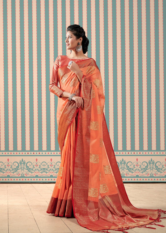 Pure Linen Plum Peach Saree