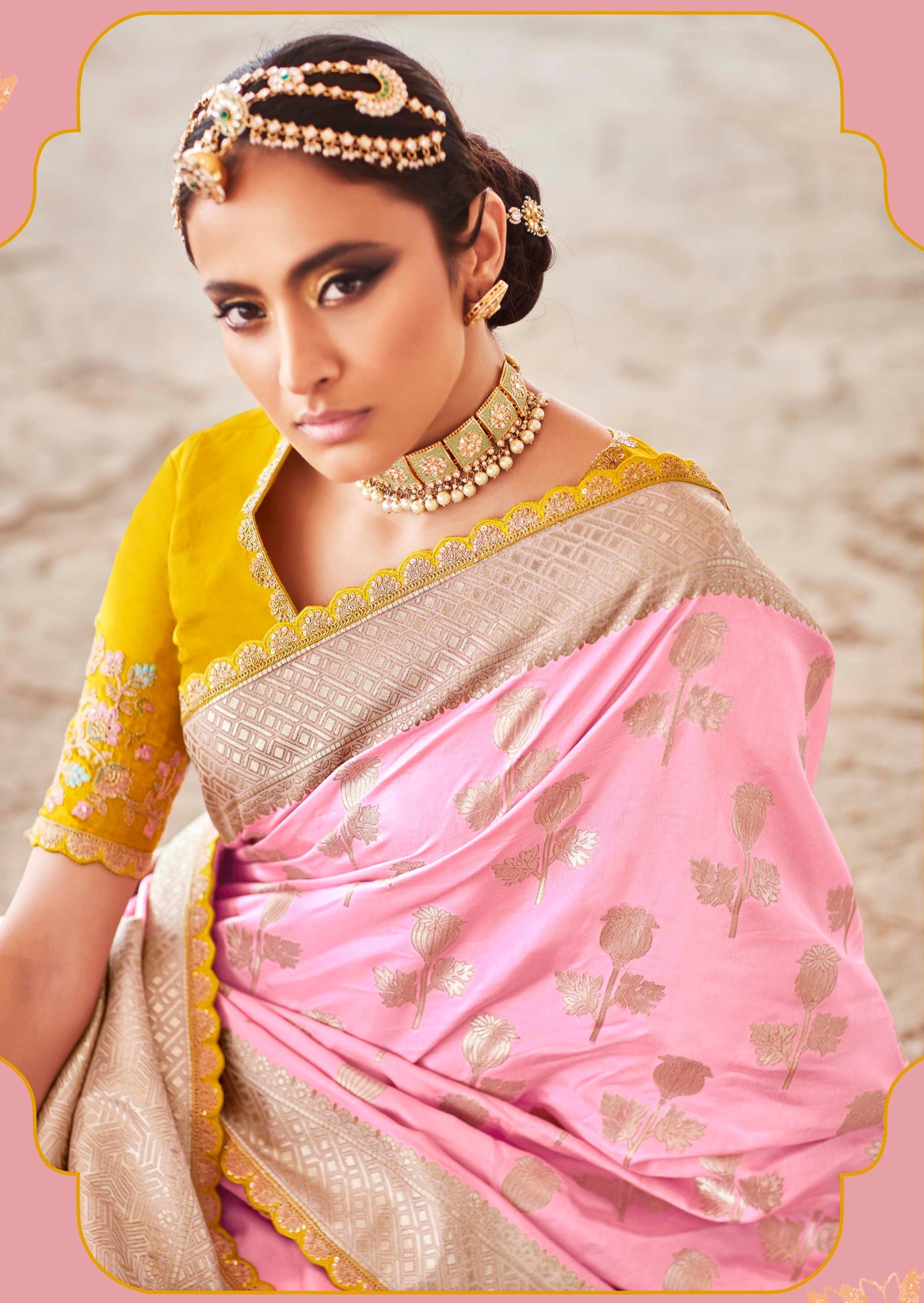 Handwork Banarasi Silk Pastel Pink Saree