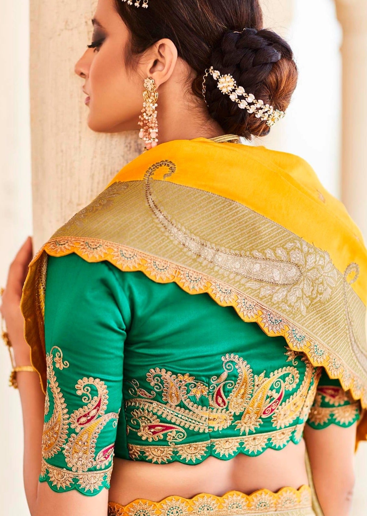 Banarasi Silk Handwork Yellow Bridal Saree