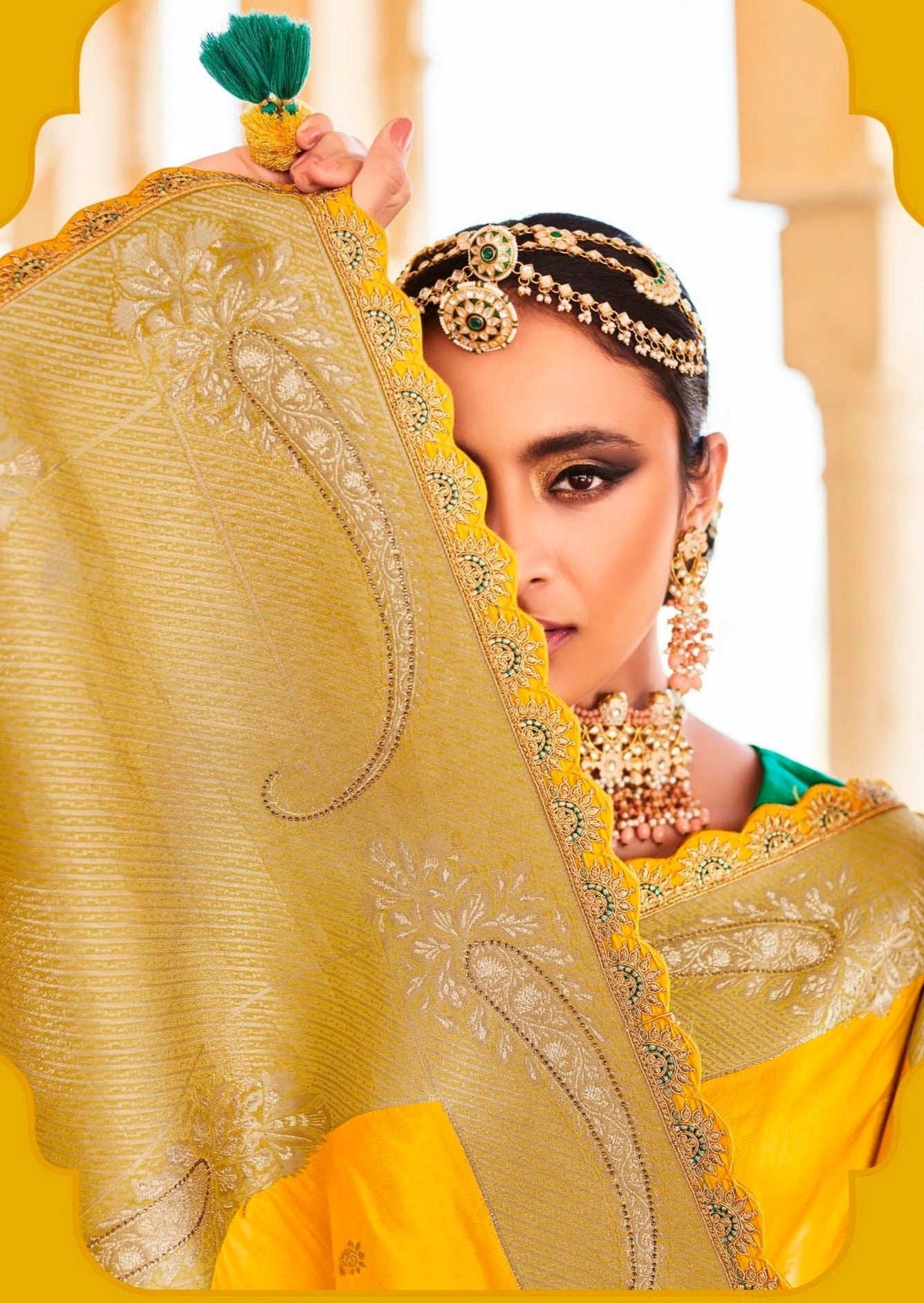 Banarasi Silk Handwork Yellow Bridal Saree