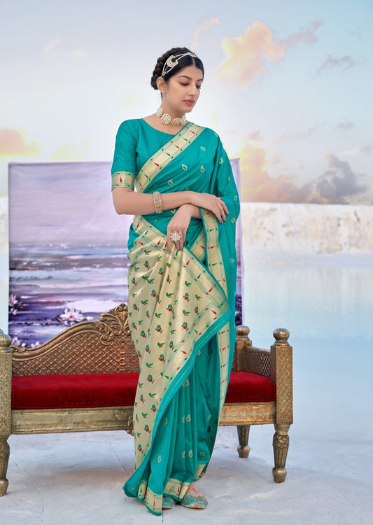 Rudrani Paithani Silk Jade Green Saree