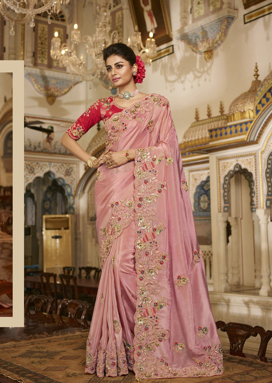 Soft Organza Pastel Pink Designer Saree