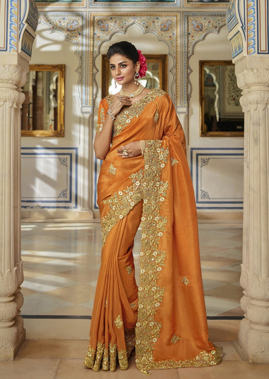 Soft Organza Orange Designer Saree