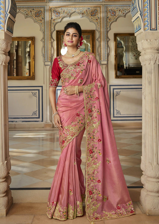 Hand Embroidered Organza Blush Pink Designer Saree