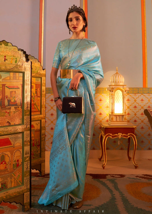 Blue Kanchipuram saree