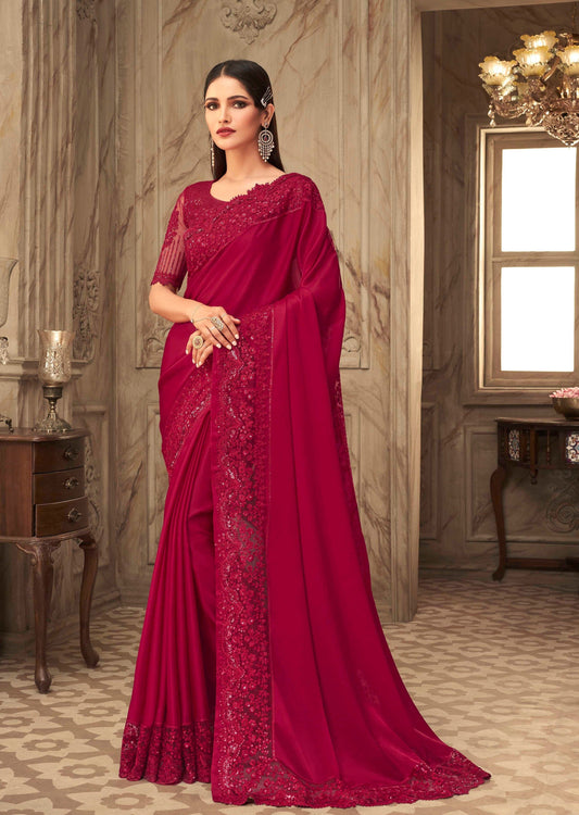 Party wear red saree