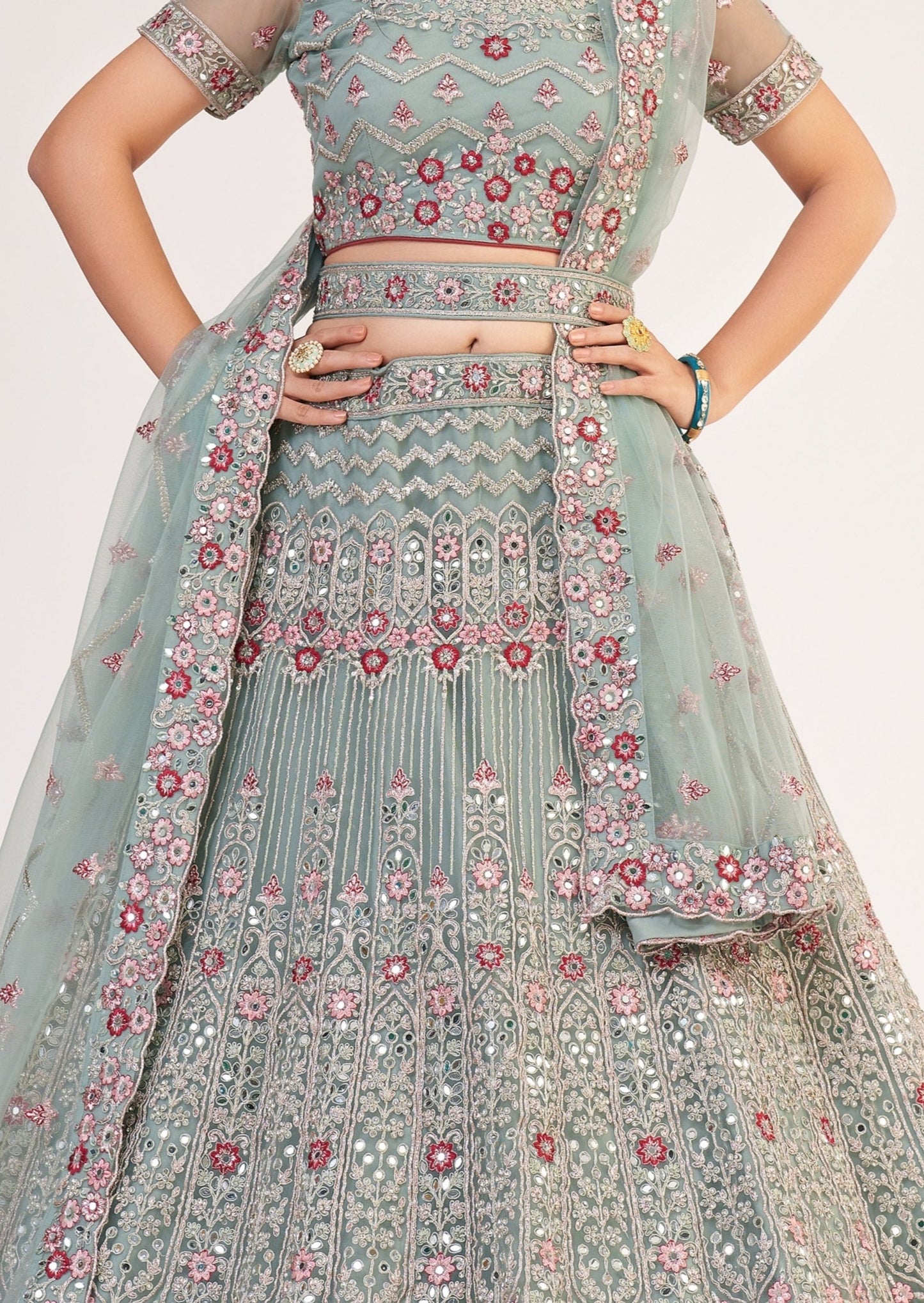 Pastel Teal Green Bridal Lehenga