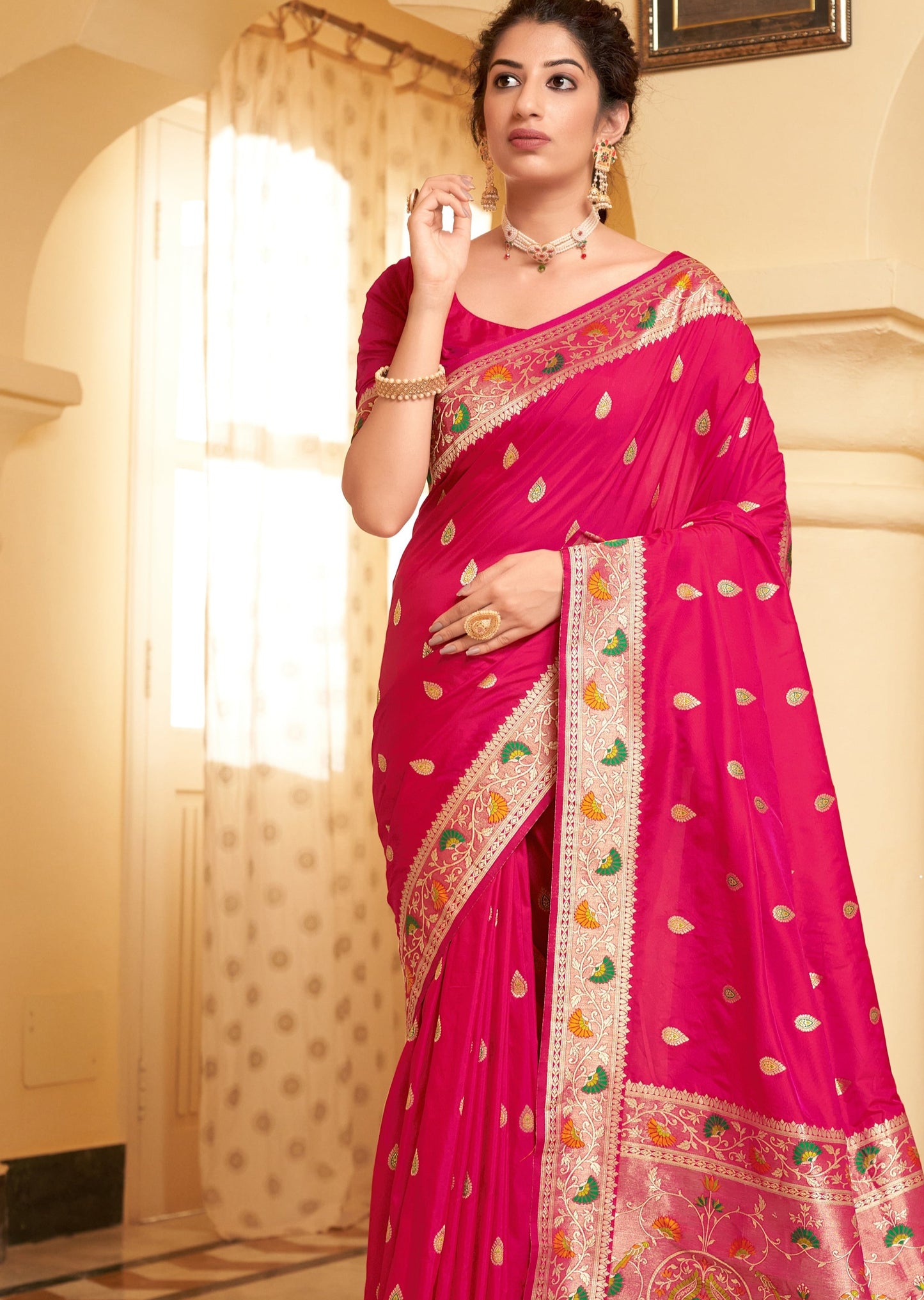 Pure Paithani Silk Pink Bridal Saree