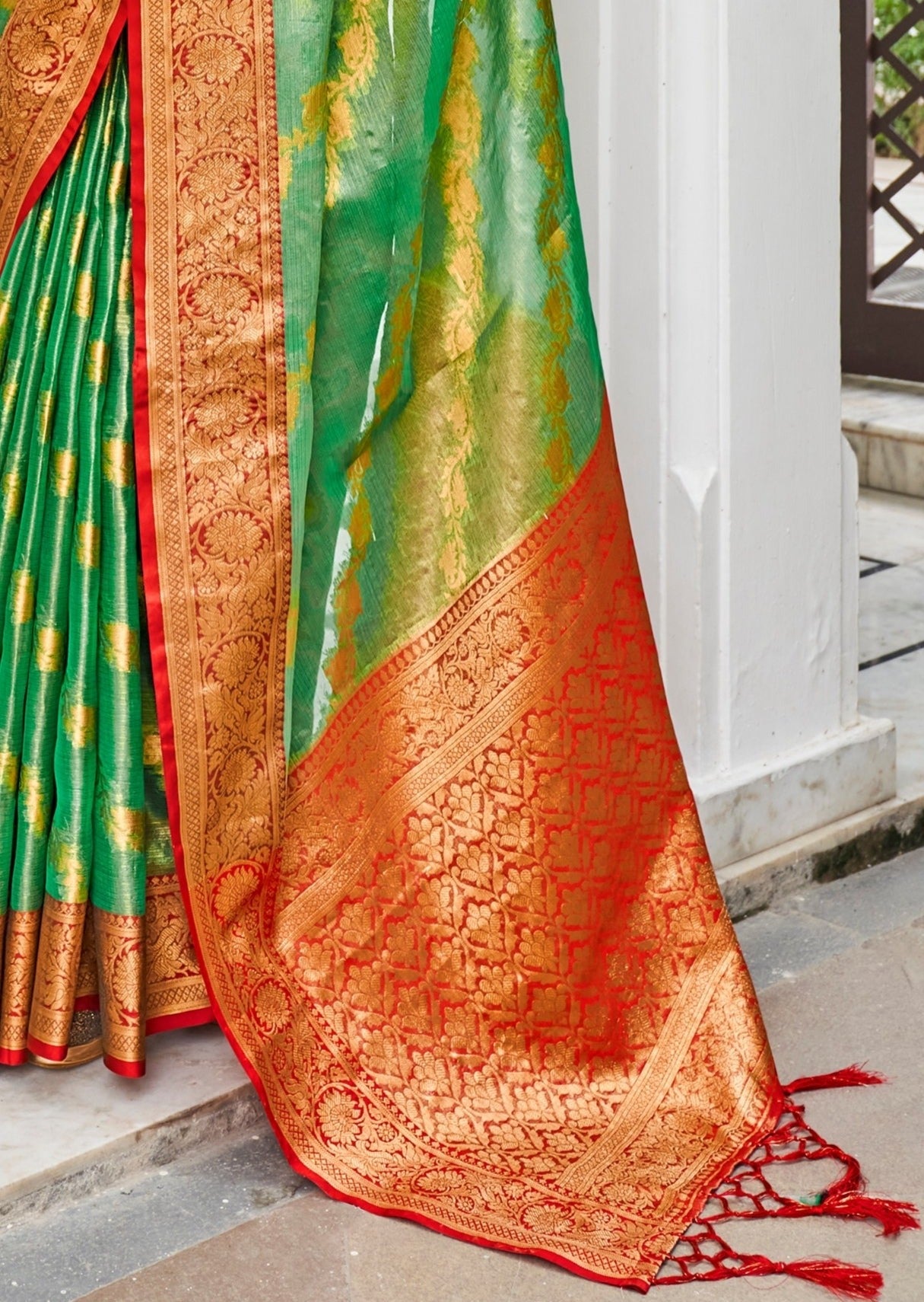Banarasi Tissue Silk Emerald Green Saree