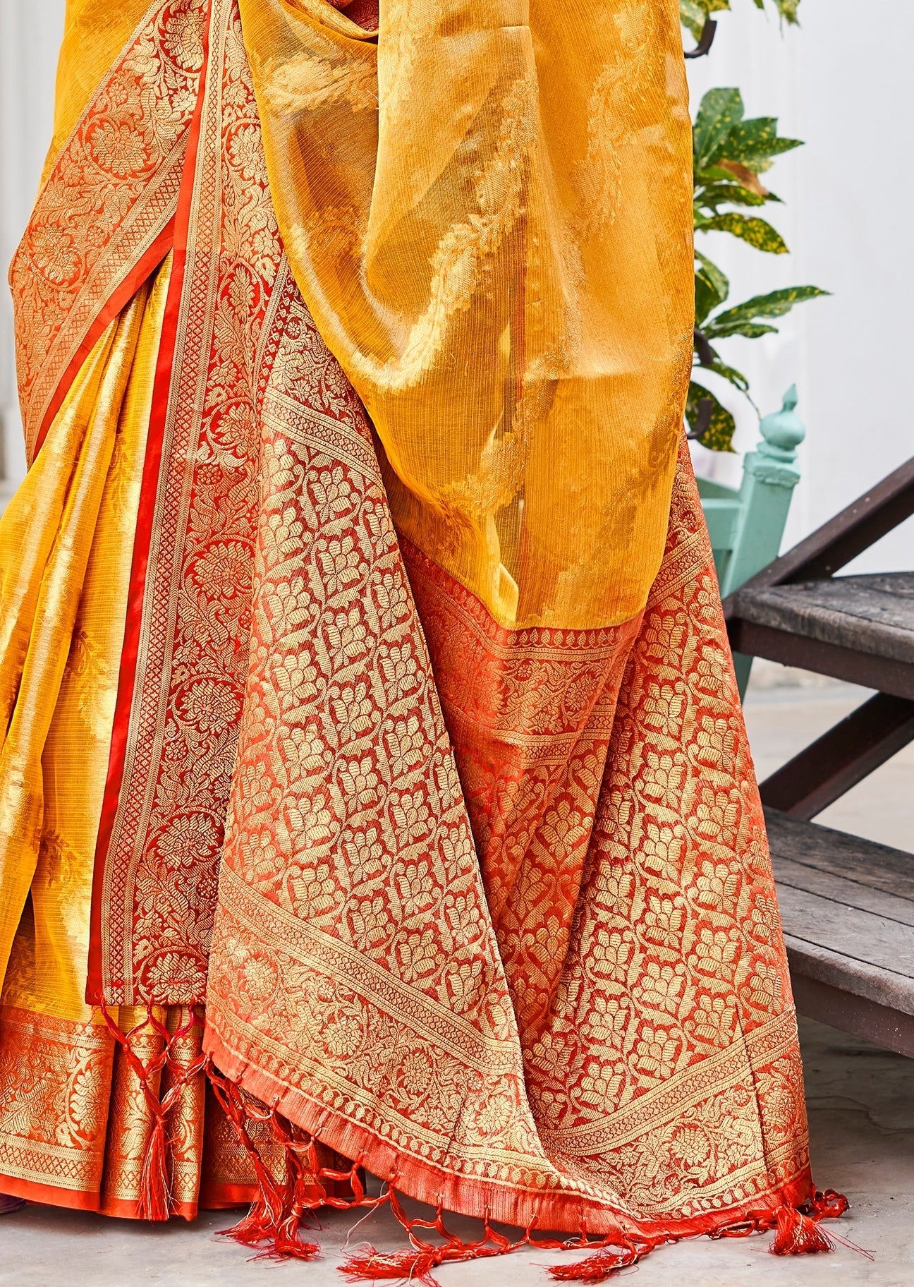 Banarasi Tissue Silk Turmeric Yellow Saree