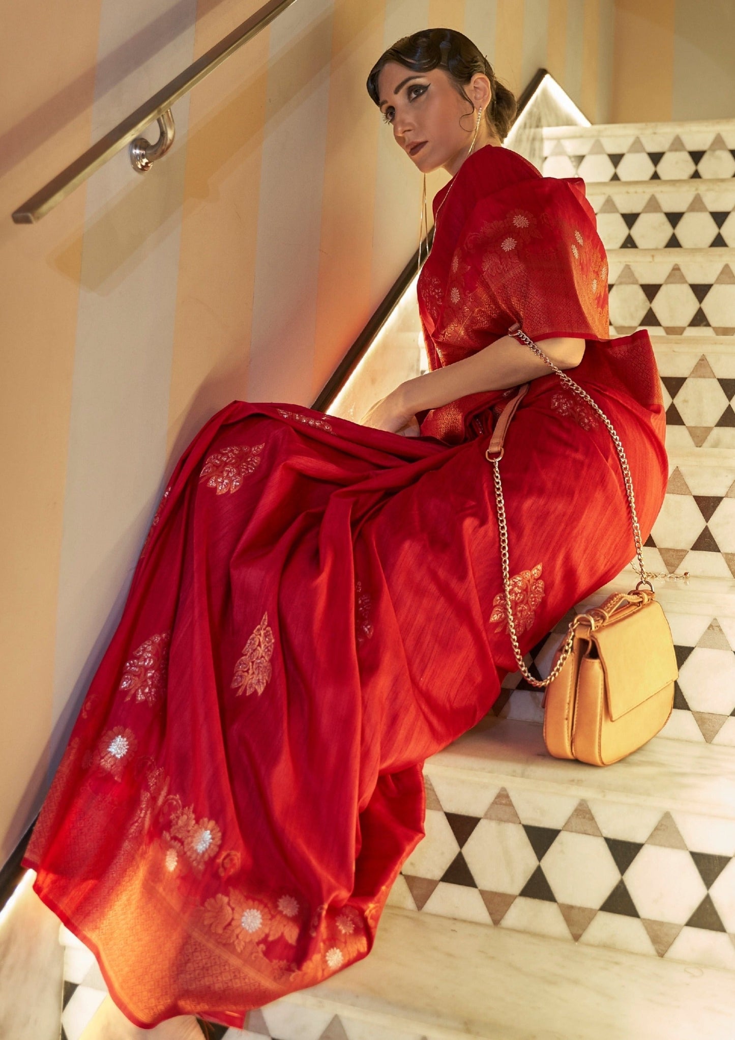 Banarasi Tussar Silk Red Handloom Bridal Saree