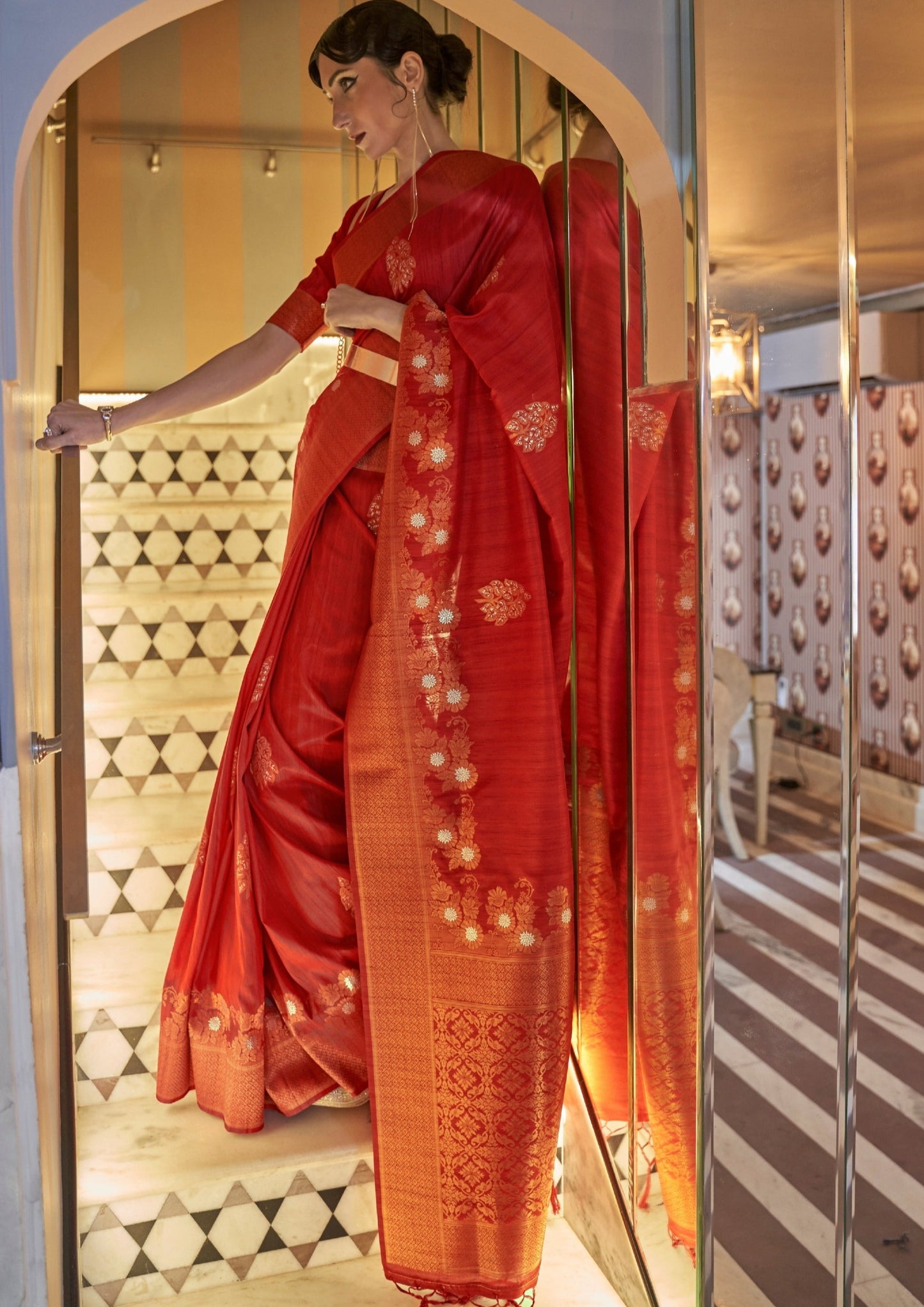 Latest tussar silk saree blouse designs online 2023.