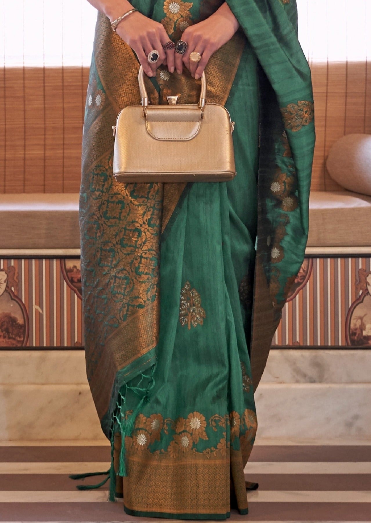 Banarasi Tussar Silk Dark Green Bridal Saree