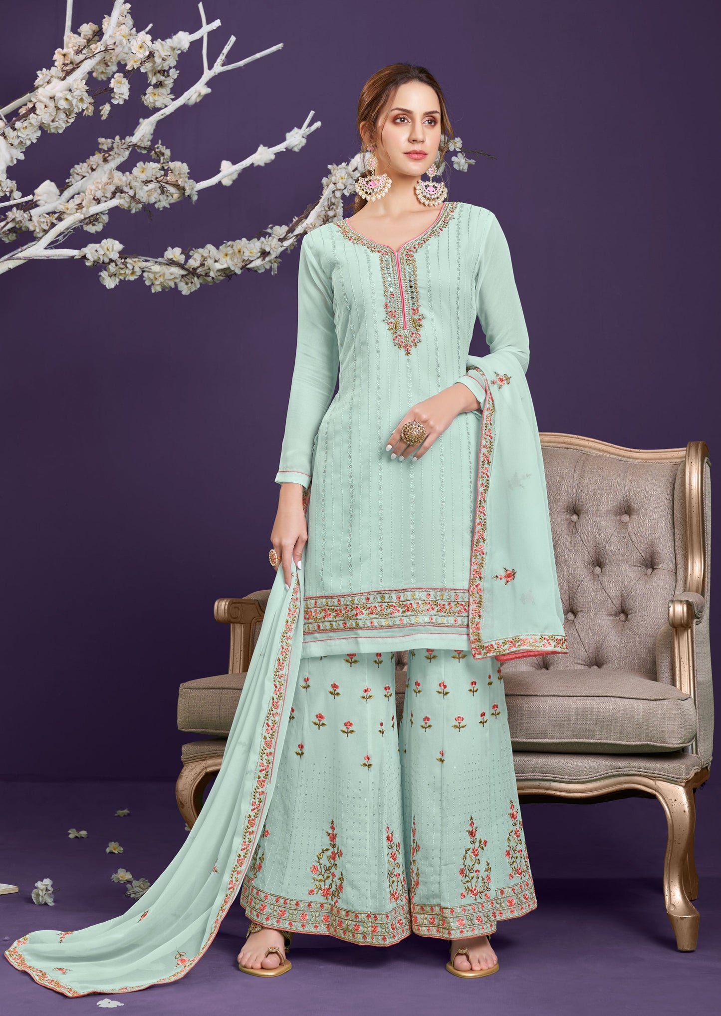 Pastel Blue Georgette Sharara Suit