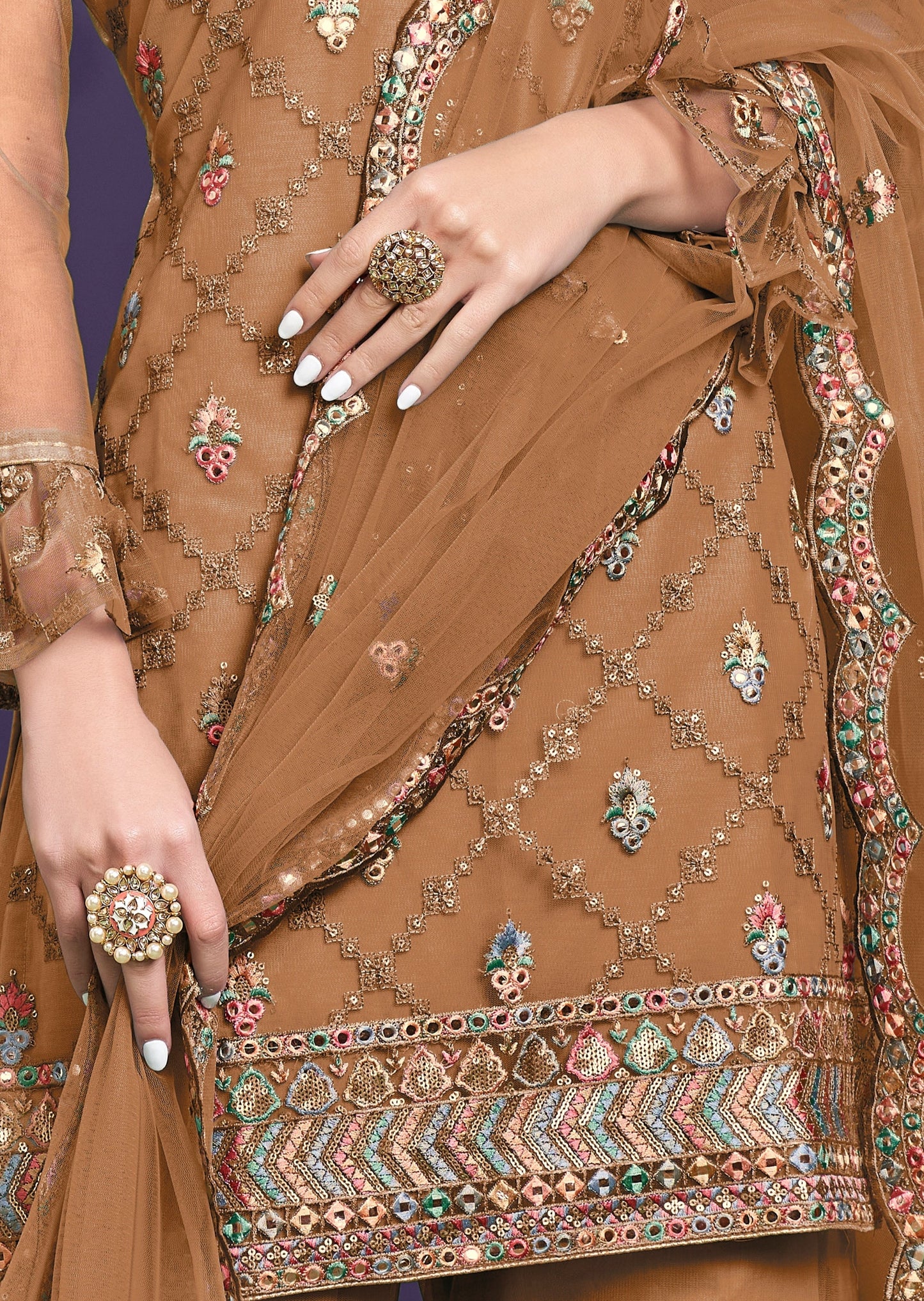 Adah Mud Brown Net Sharara Suit