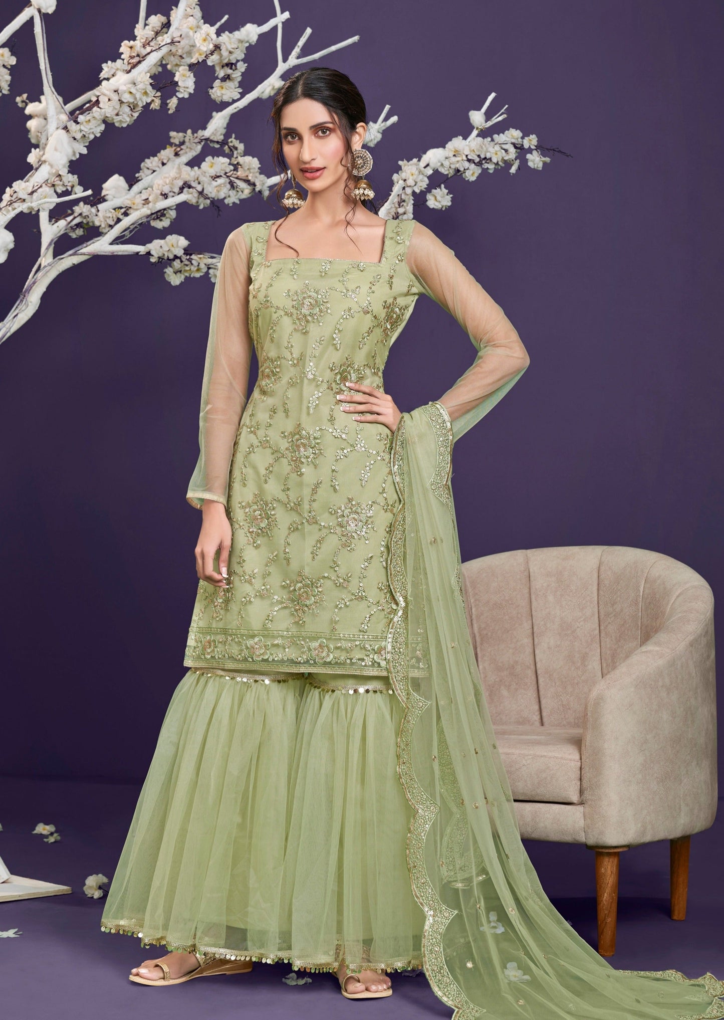 light green sharara dress Sage Green Sharara