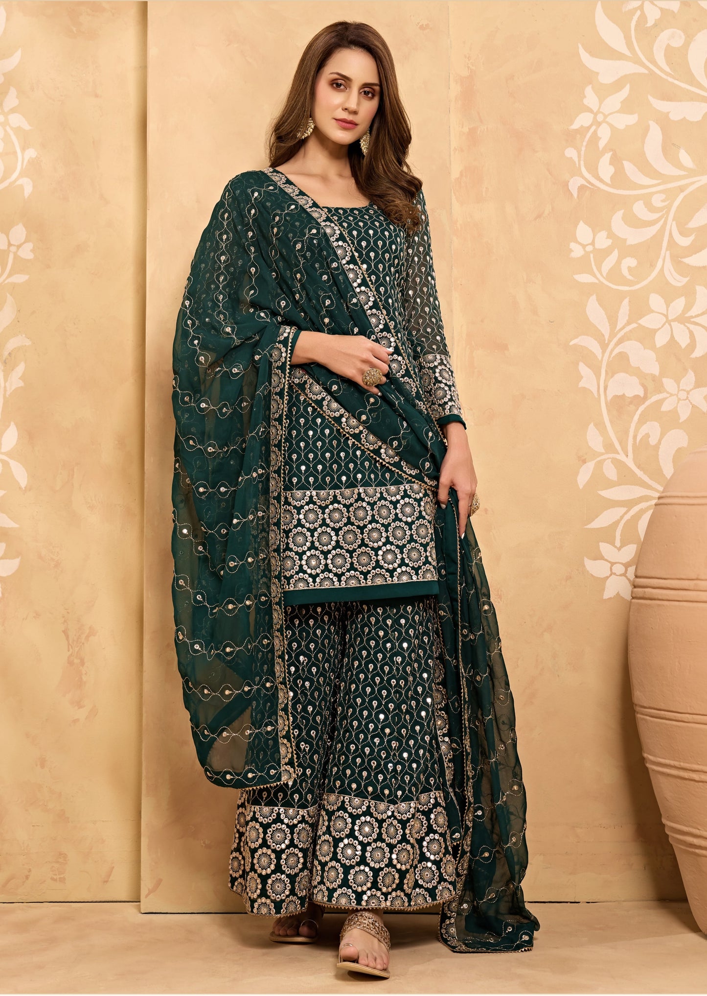 Georgette Dark Green Sharara Suit Sunasa Georgette Dark Green Sharara Suit Sunasa