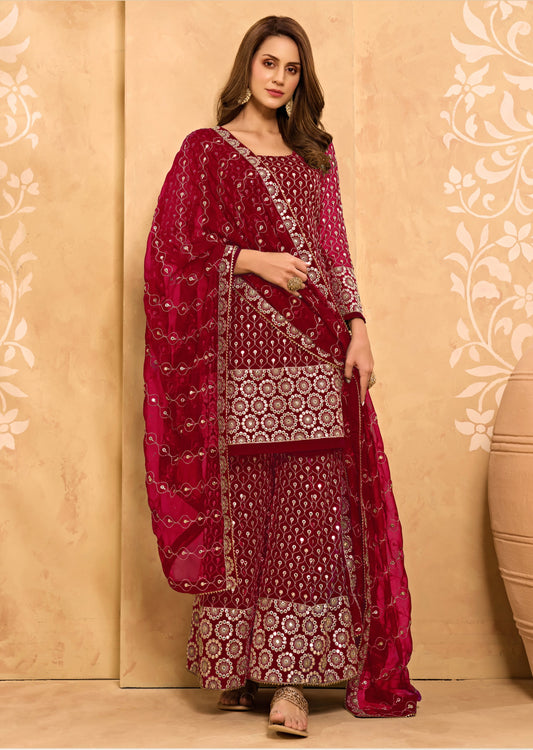 Red Georgette Sharara Suit