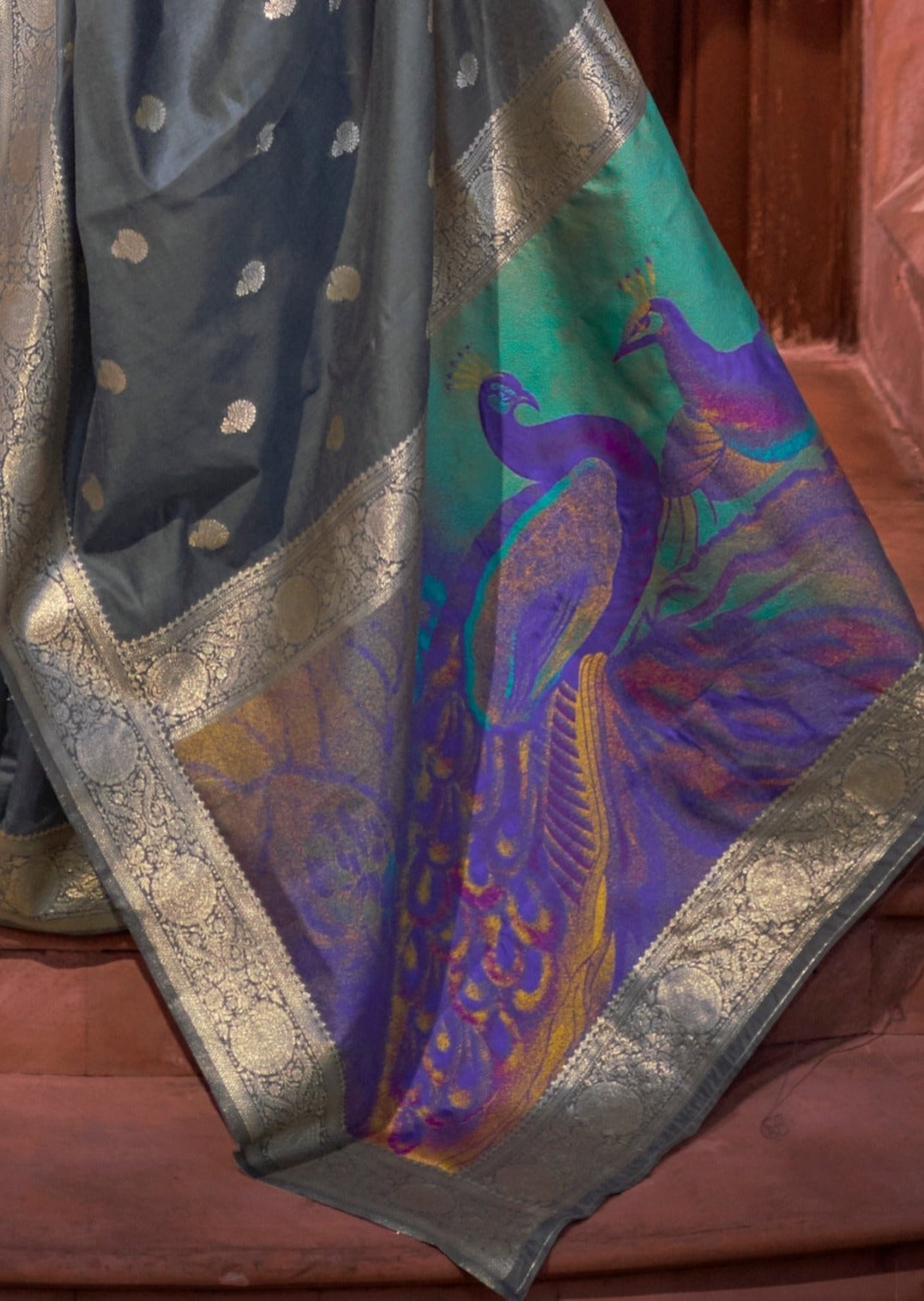 Banarasi Silk Handloom Weaving Grey Saree