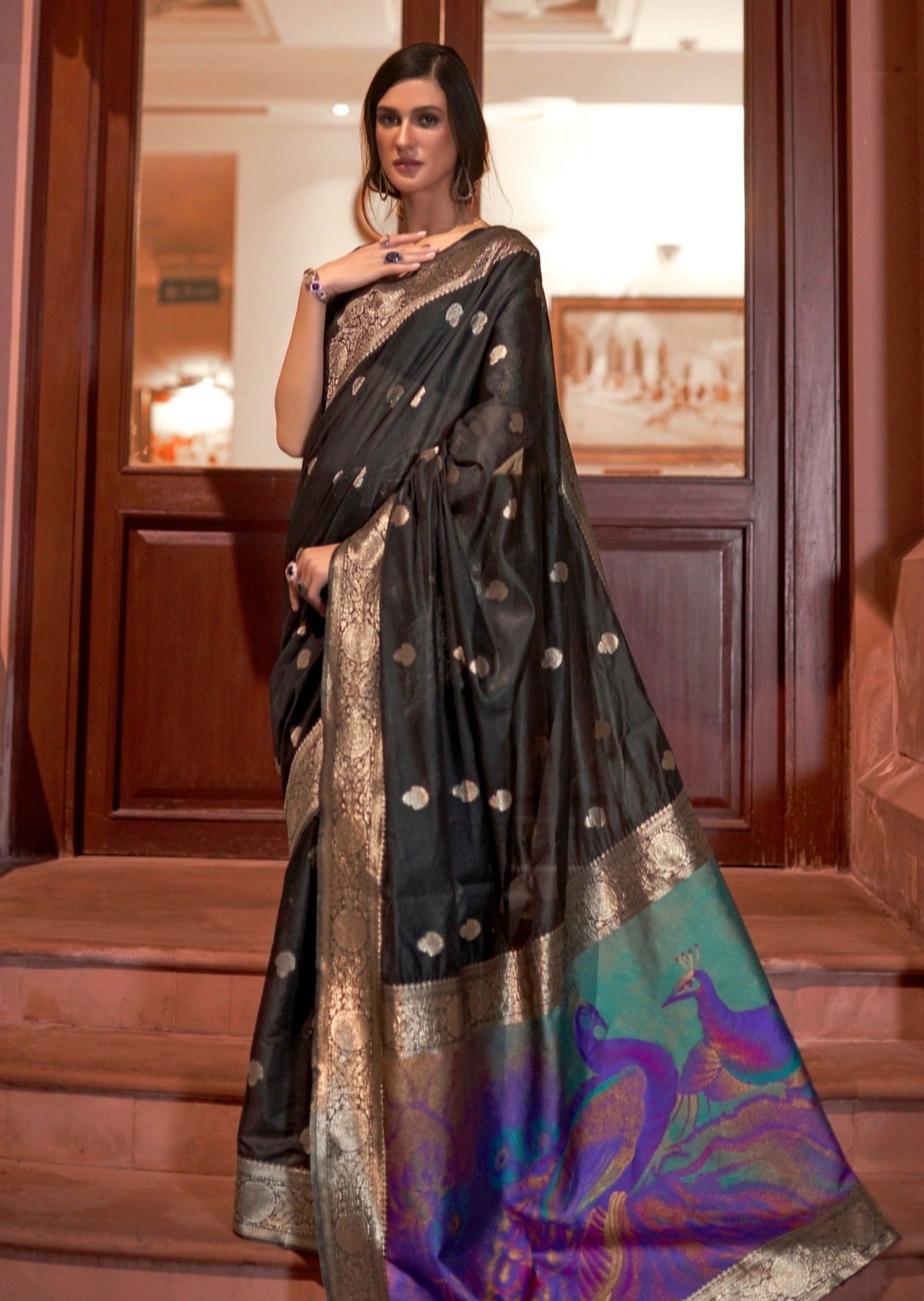 Handloom Banarasi Silk Weaving Black Saree