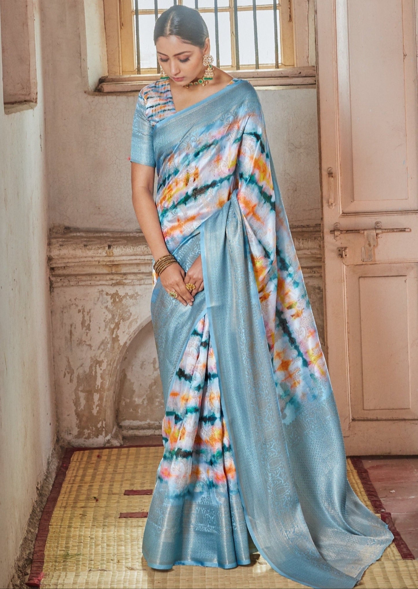 Ramya Festive Silk Weaving Sky Blue Saree